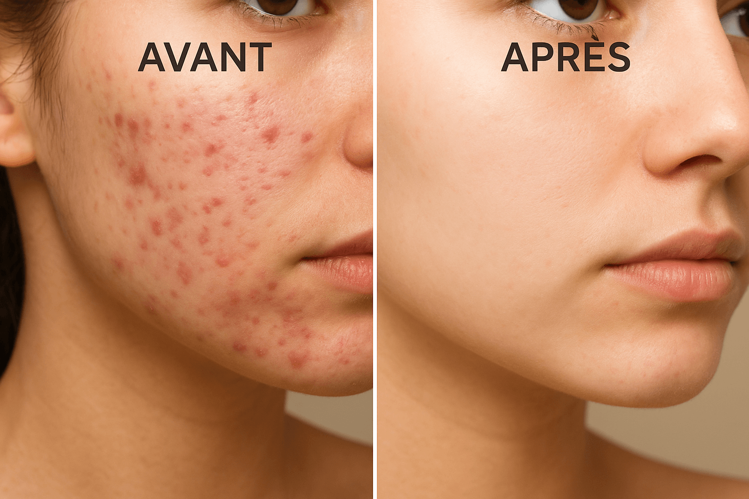 Avant et apr&egrave;s l'utilisation de nos recettes anti-acn&eacute;